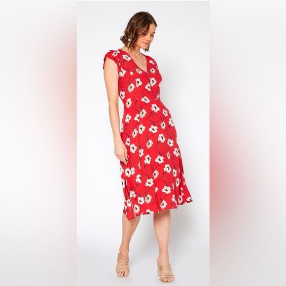 NWT Pleione Button Front V-Neck Flower Print Dress-Size Medium - Picture 2 of 12